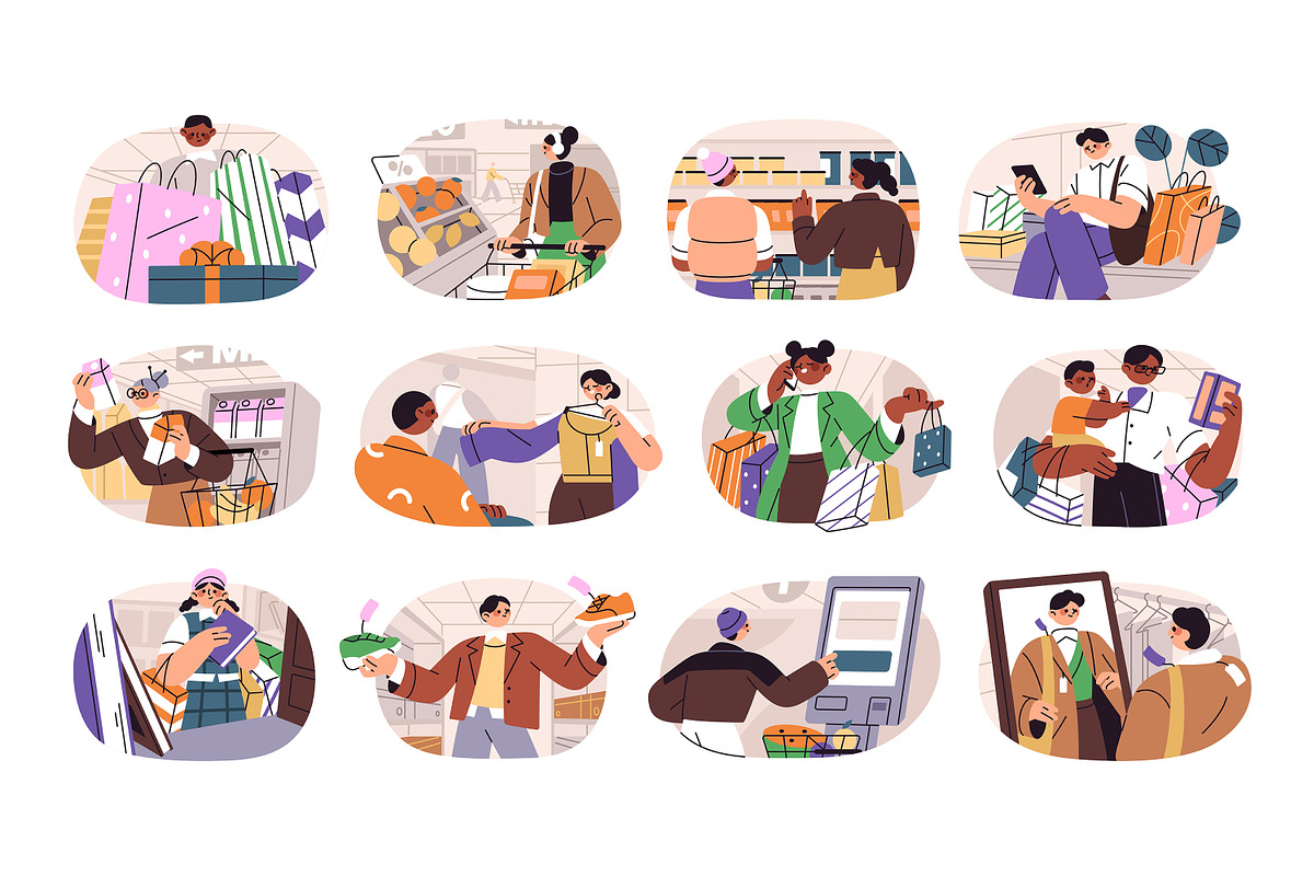 People shopping in store set, a Person Illustration by PaperTrident (Photo 1 of 15)