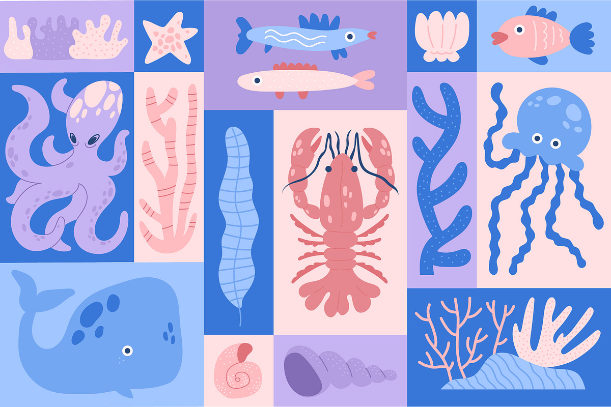 Ocean Life | Graphic Collection, an Animal Illustration by katieromanoff_art (Photo 2 of 11)