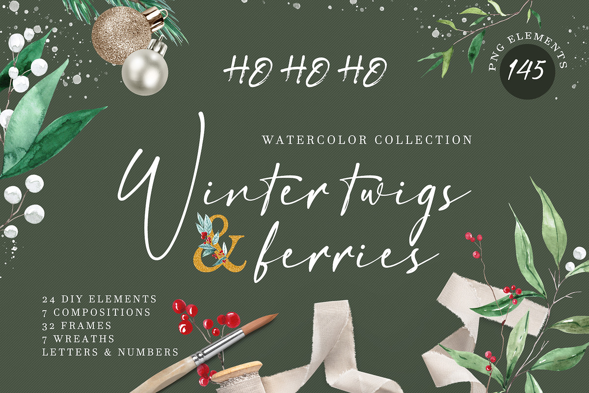 Watercolor winter twigs and berries, a Seasonal Illustration by LeriaArt watercolor (Photo 1 of 9)
