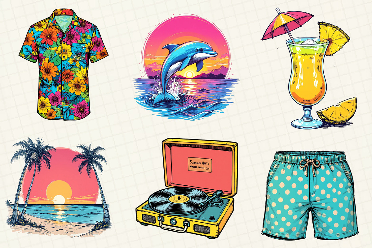 Retro Summer Beach Clipart, an Illustration by OK Design (Photo 4 of 5)