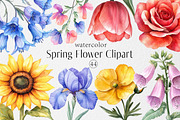 Watercolor Flowers Clipart, Spring, an Illustration by Dream Creation (Thumbnail 1 of 7)