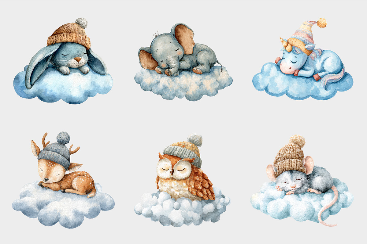 Watercolor Sleeping Animals Clipart, a Seasonal Illustration by Design Market (Photo 5 of 5)