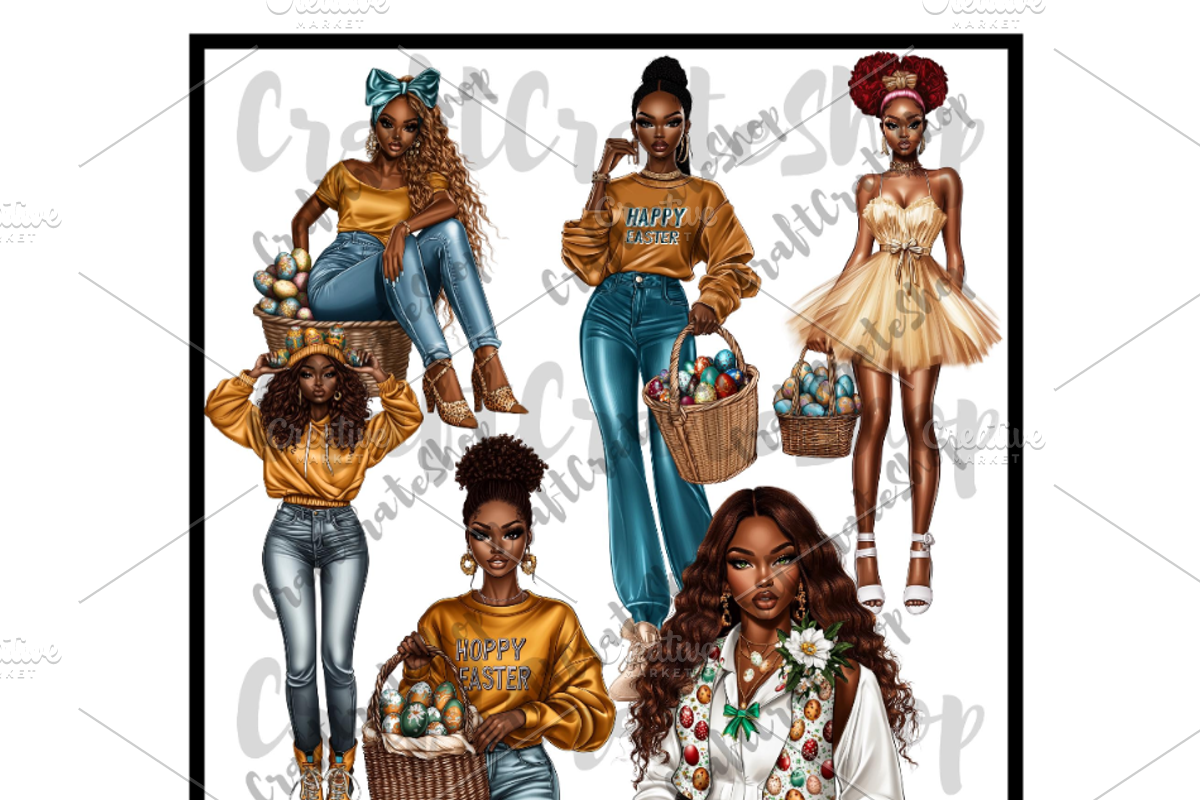 Black Woman Easter Clipart, an Illustration by CraftCrateShop (Photo 5 of 6)