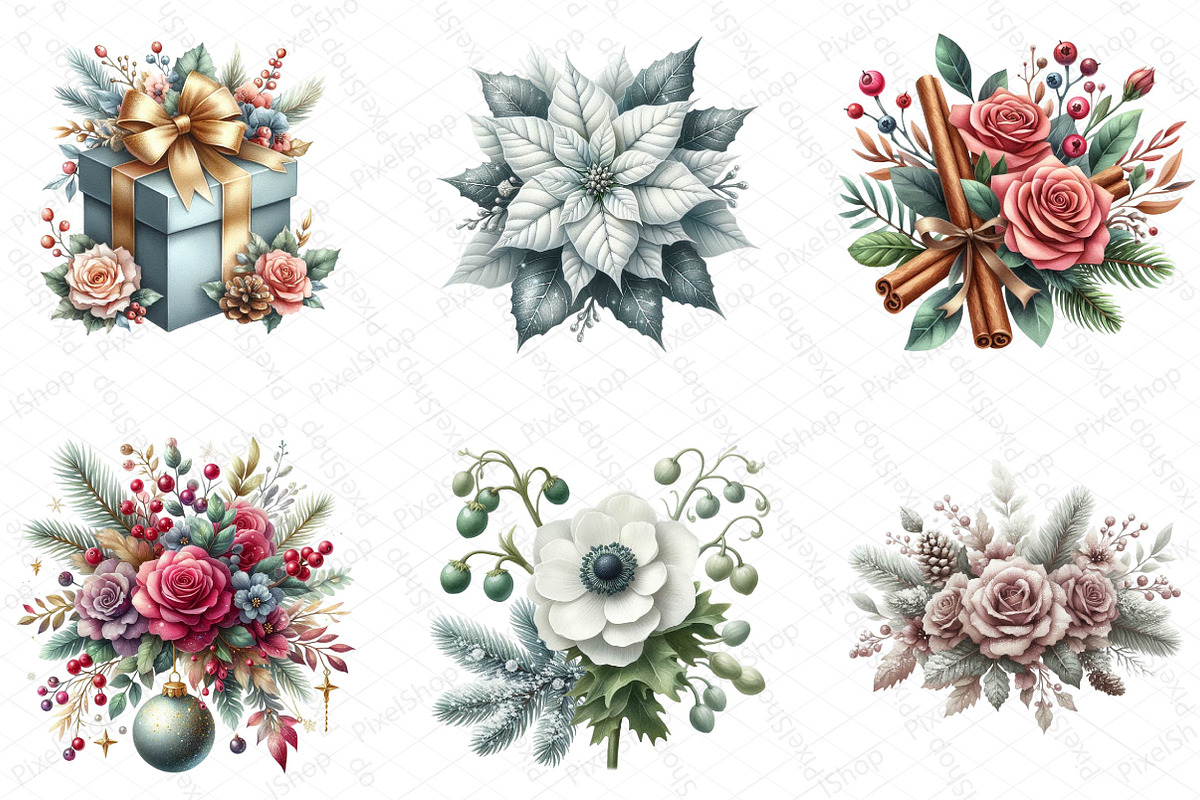 Floral & Festive Christmas Clipart, an Illustration by DreamPrint404 (Photo 2 of 6)