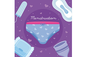 five women menstruation icons, an Object Illustration by studiogstock