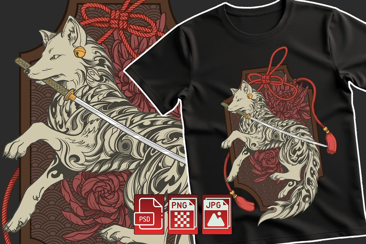 Omamori Wolf T-shirt Illustration, an Illustration by Syahid Zain (Photo 2 of 2)
