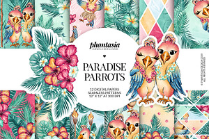 Cute Parrots Digital Papers
