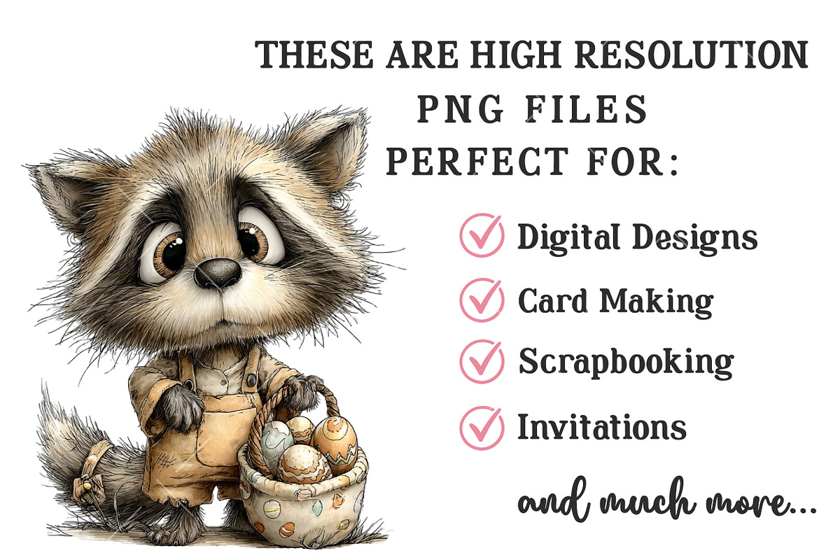 Whimsical Easter Raccoon Clipart, an Illustration by OK Design (Photo 4 of 6)
