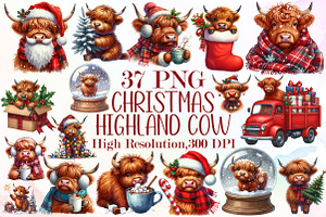 Christmas Highland Cow Clipart Bundl, an Illustration by Sublimation Artist