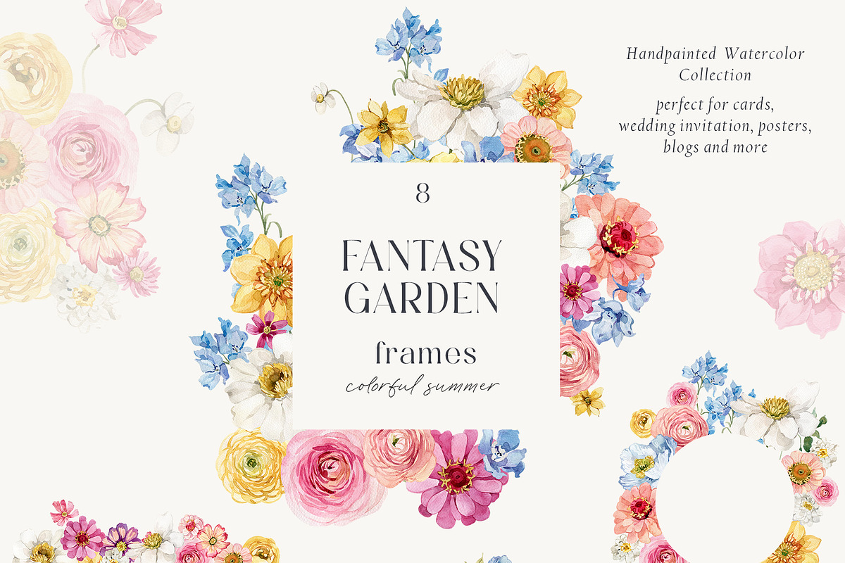 Fantasy Garden summer watercolor set, a Decorative Illustration by AleksaArt (Photo 4 of 20)