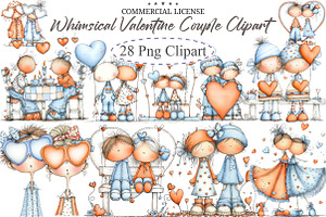Whimsical Valentine Couple Clipart, an Illustration by designcity5