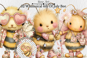 Whimsical 4th Of July Bee Clipart, a Seasonal Illustration by Rose Art