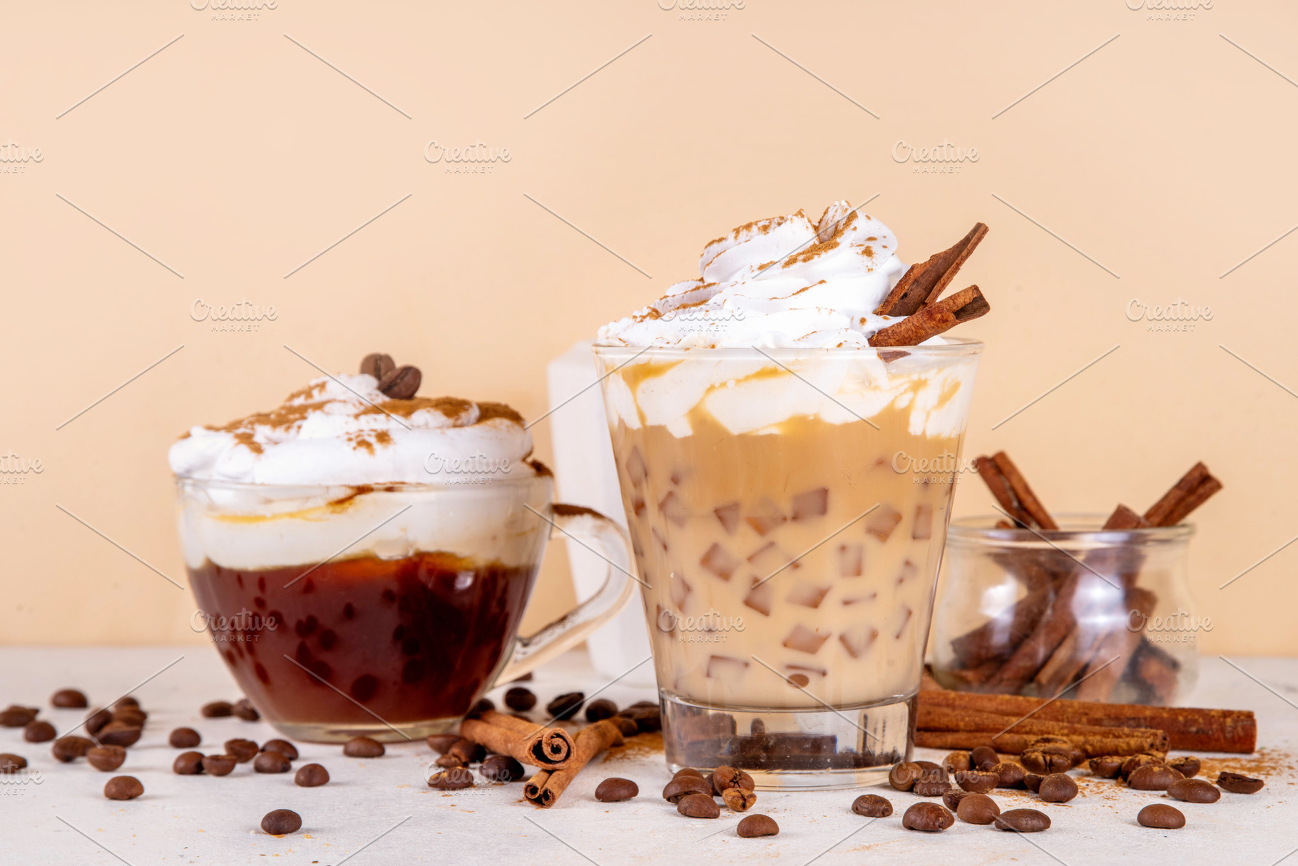 Cinnamon latte with whipped cream, a Food & Drink Photo by Rimma
