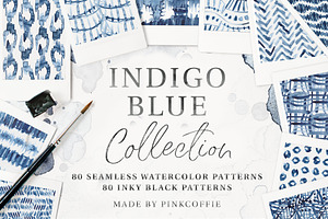 80 Indigo Blue Watercolor Patterns, a Pattern Graphic by Pink Coffie