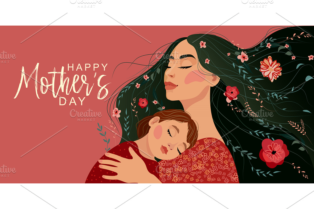 Happy Mother holding baby with, a Seasonal Illustration by Valenty