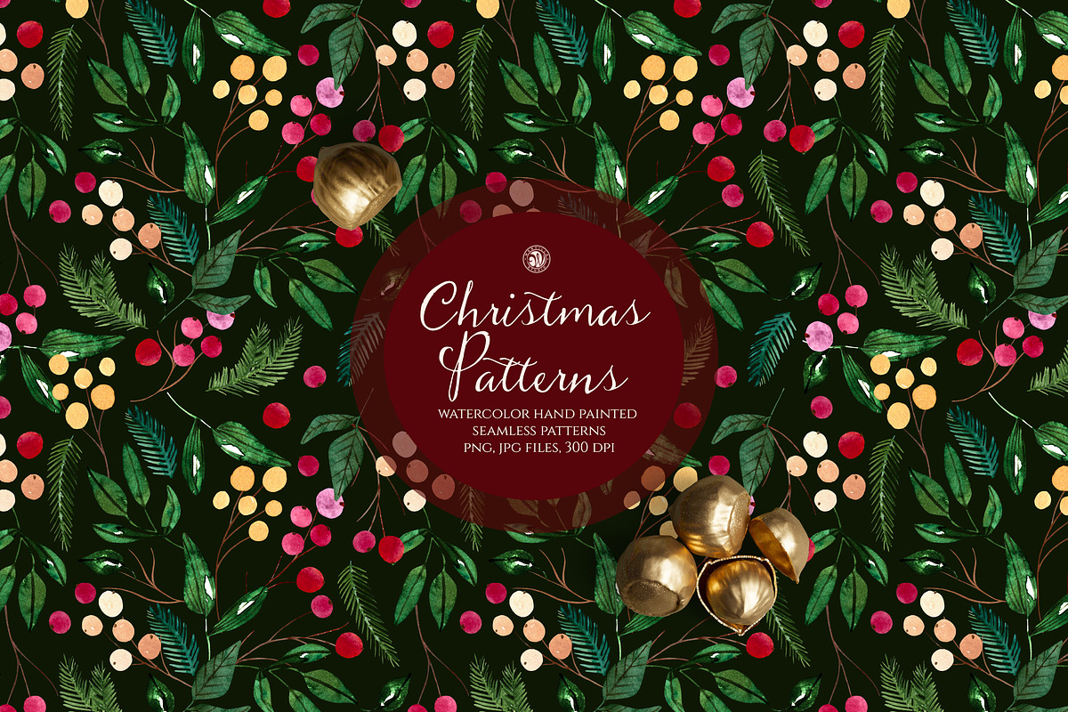 Watercolor Christmas Patterns Set, a Pattern Graphic by Webvilla Studio (Photo 1 of 6)