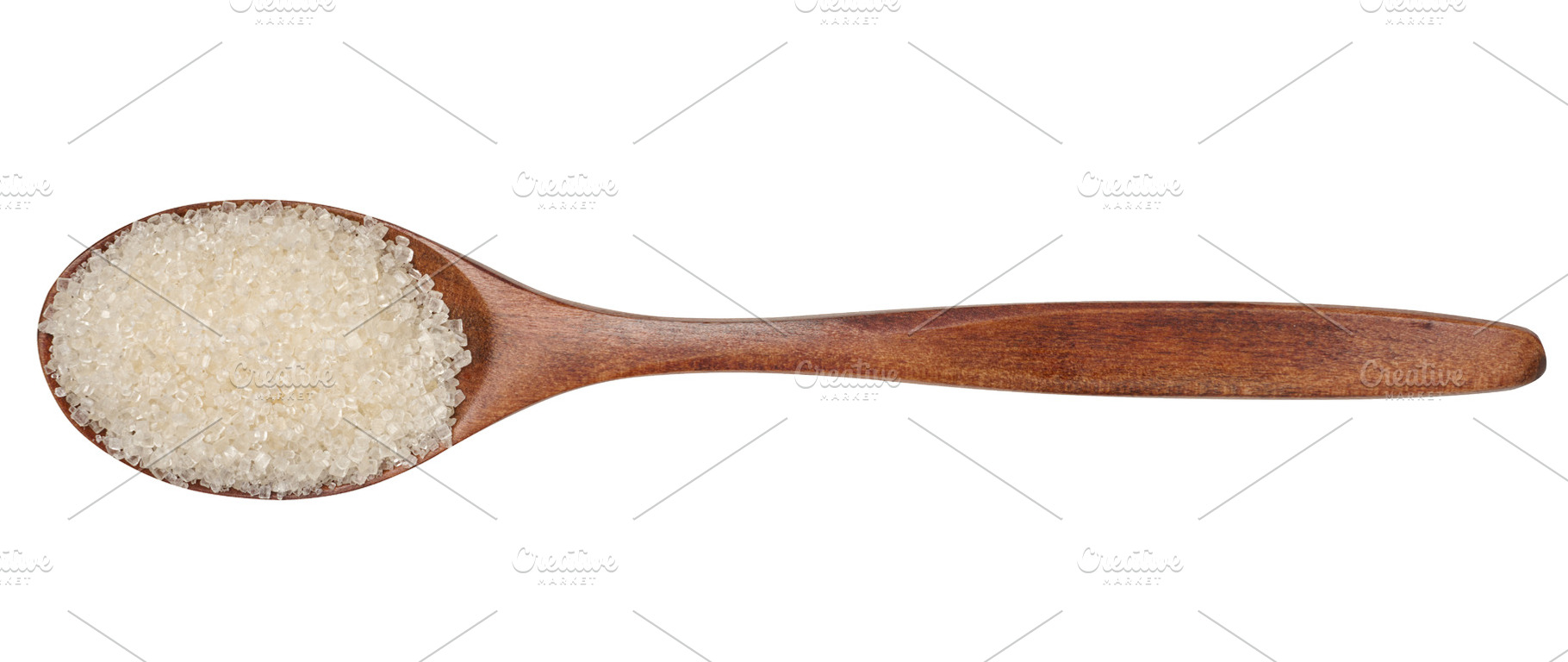 Cane white sugar in a brown wooden spoon on an isolated backgrou, a Food & Drink Photo by ndanko