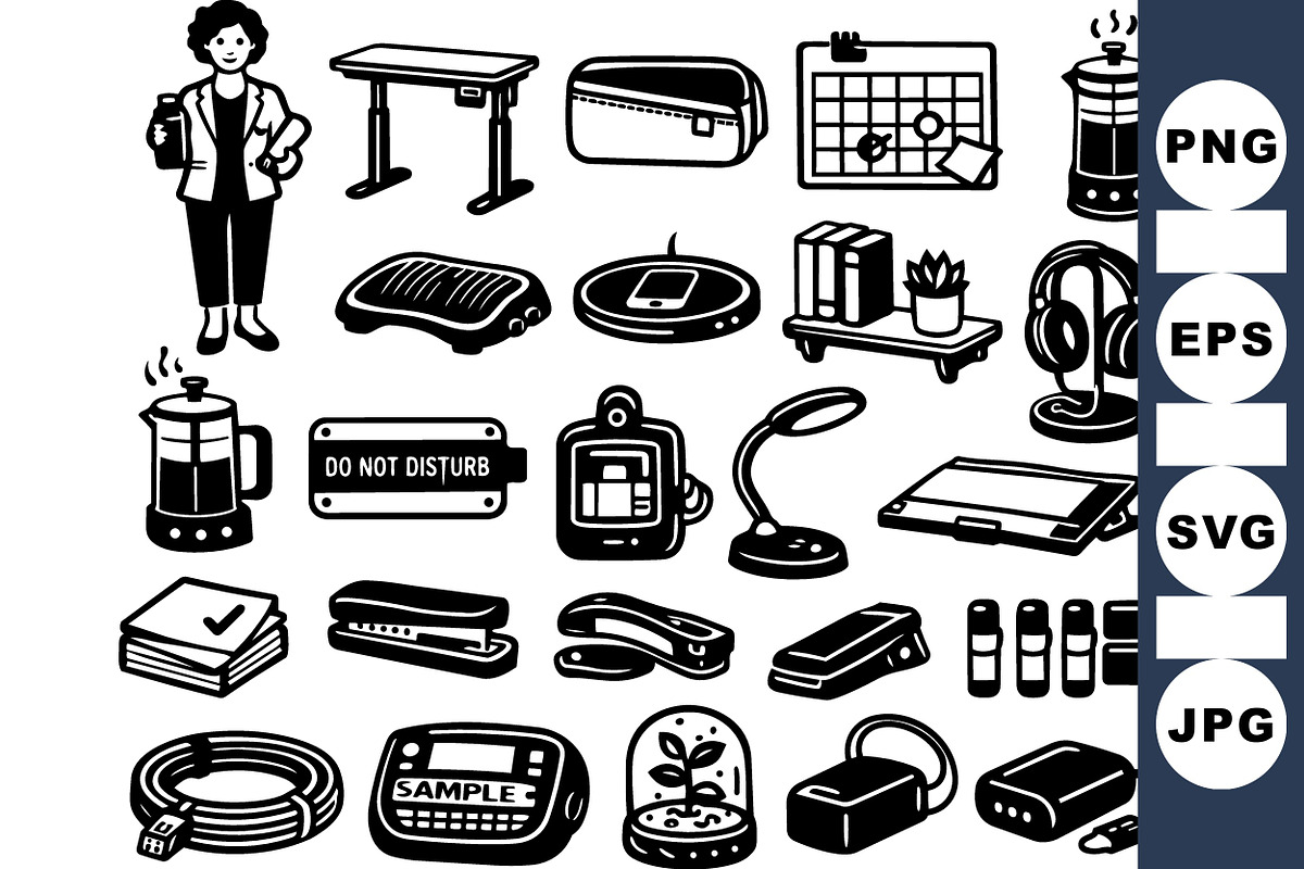 Office Essentials Black Clipart Bund, an Illustration by designvectx (Photo 1 of 3)