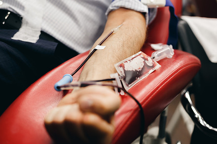 The donor blood donates blood in the clinic stock photo containing blood and