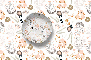 Beige Floral Patterns - Vector Set