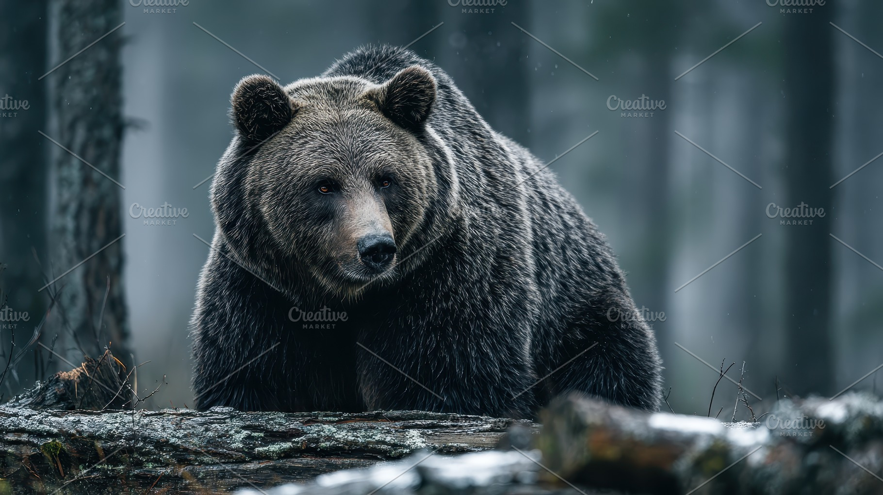 Majestic Brown Bear in Winter Forest, a Photo by Pixeness Studio