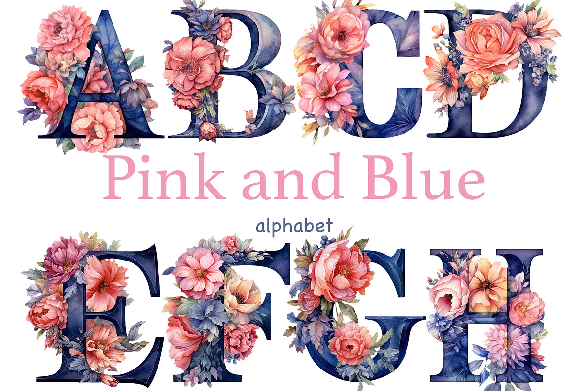 Pink And Navy Blue Alphabet, a Decorative Illustration by GlamArtZhanna (Photo 1 of 5)
