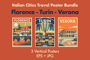 Italian Cities Travel Poster Bundle, an Illustration by rarrarorro