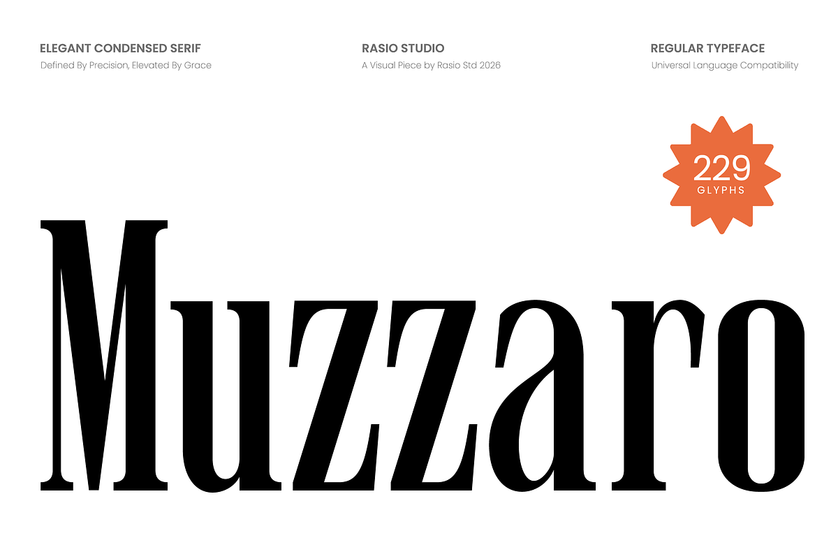 Muzzaro Elegant Condensed Serif Font, a Serif Font by Rasio Studio (Photo 1 of 10)