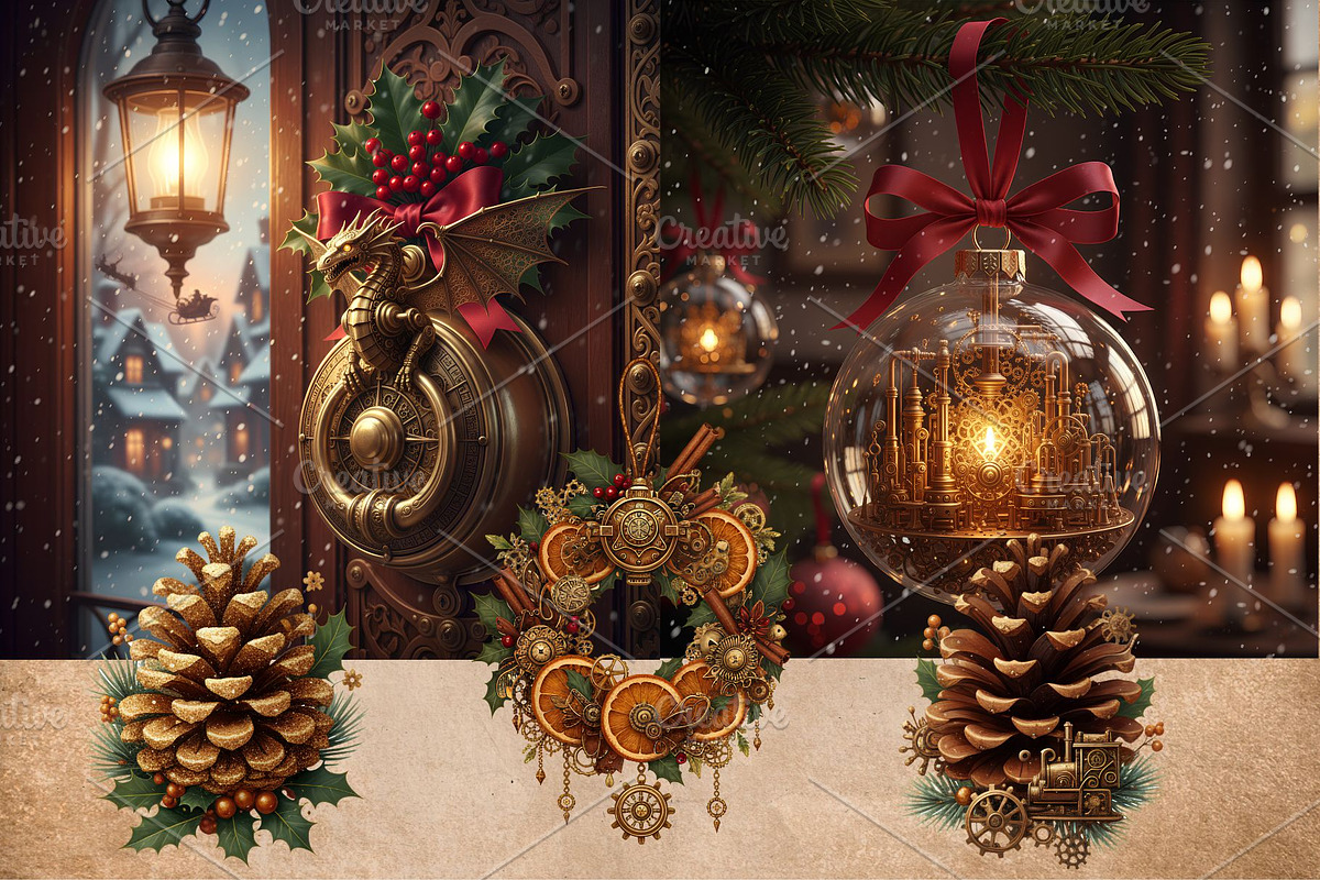 SteamPunk Christmas bundle 300 DPI, a Seasonal Illustration by Floraphoria (Photo 5 of 15)