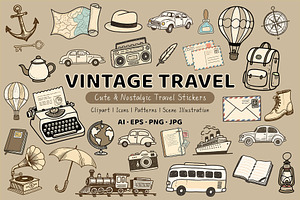 Vintage Travel Illustration Bundle, an Object Graphic by Housui Patterns