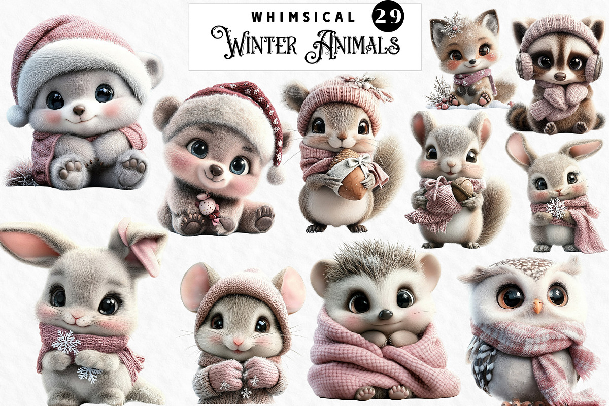 Whimsical Winter Animals Clipart, an Illustration by Watercolor design (Photo 1 of 6)