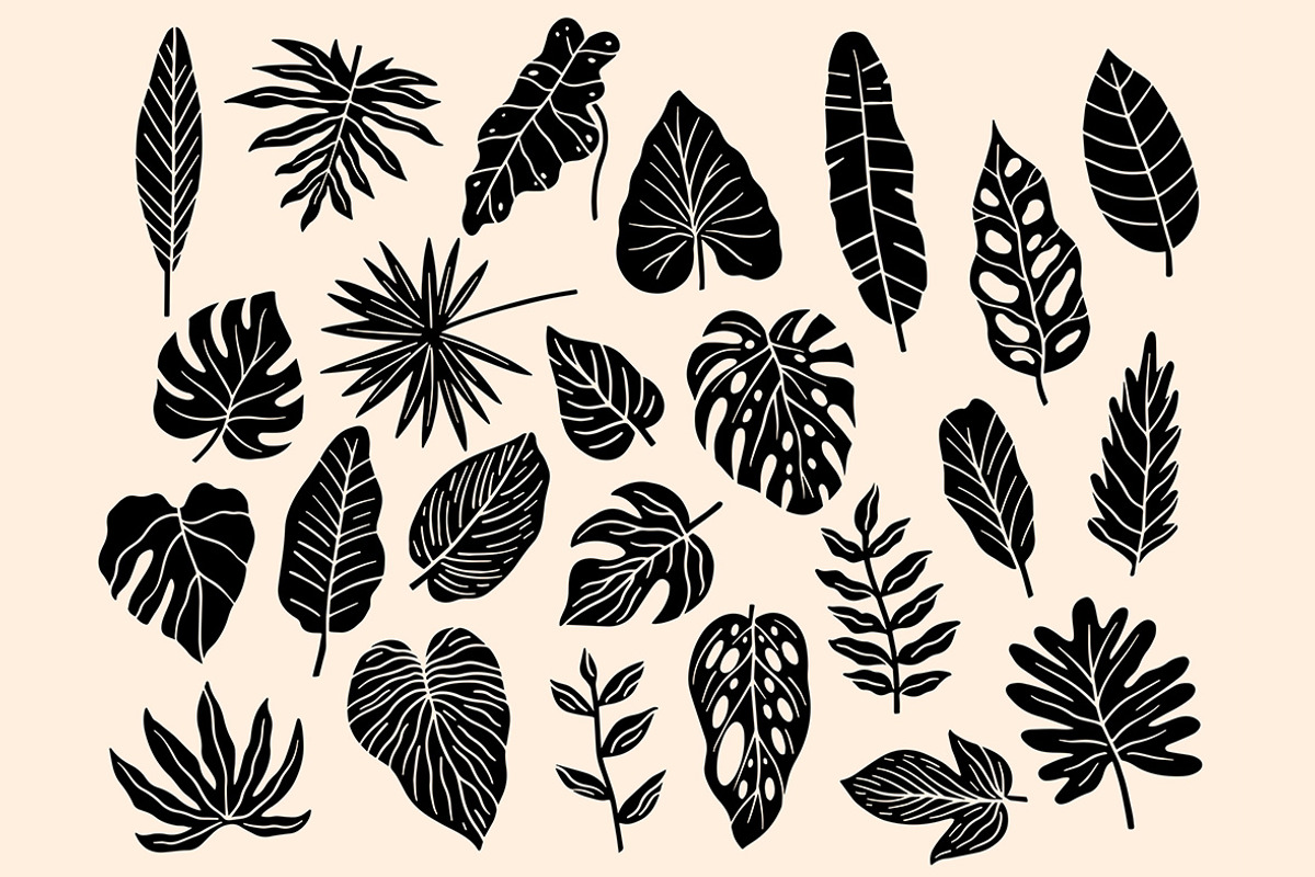 Forest Leaves Linocut Bundle, an Illustration by ClayStudio (Photo 2 of 8)