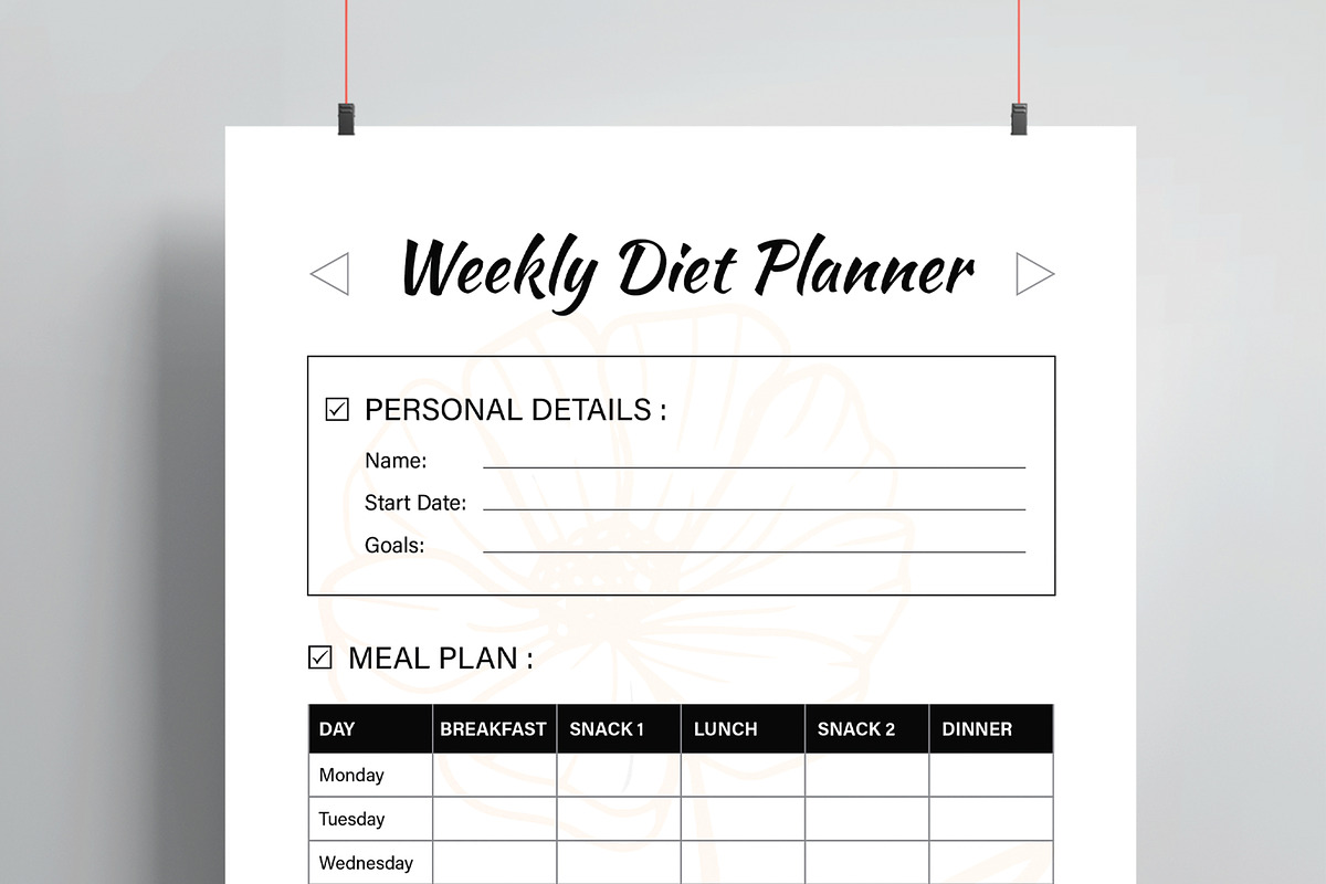 Weekly Diet Planner Template Layout, a Stationery Template by MightyDesign (Photo 2 of 8)