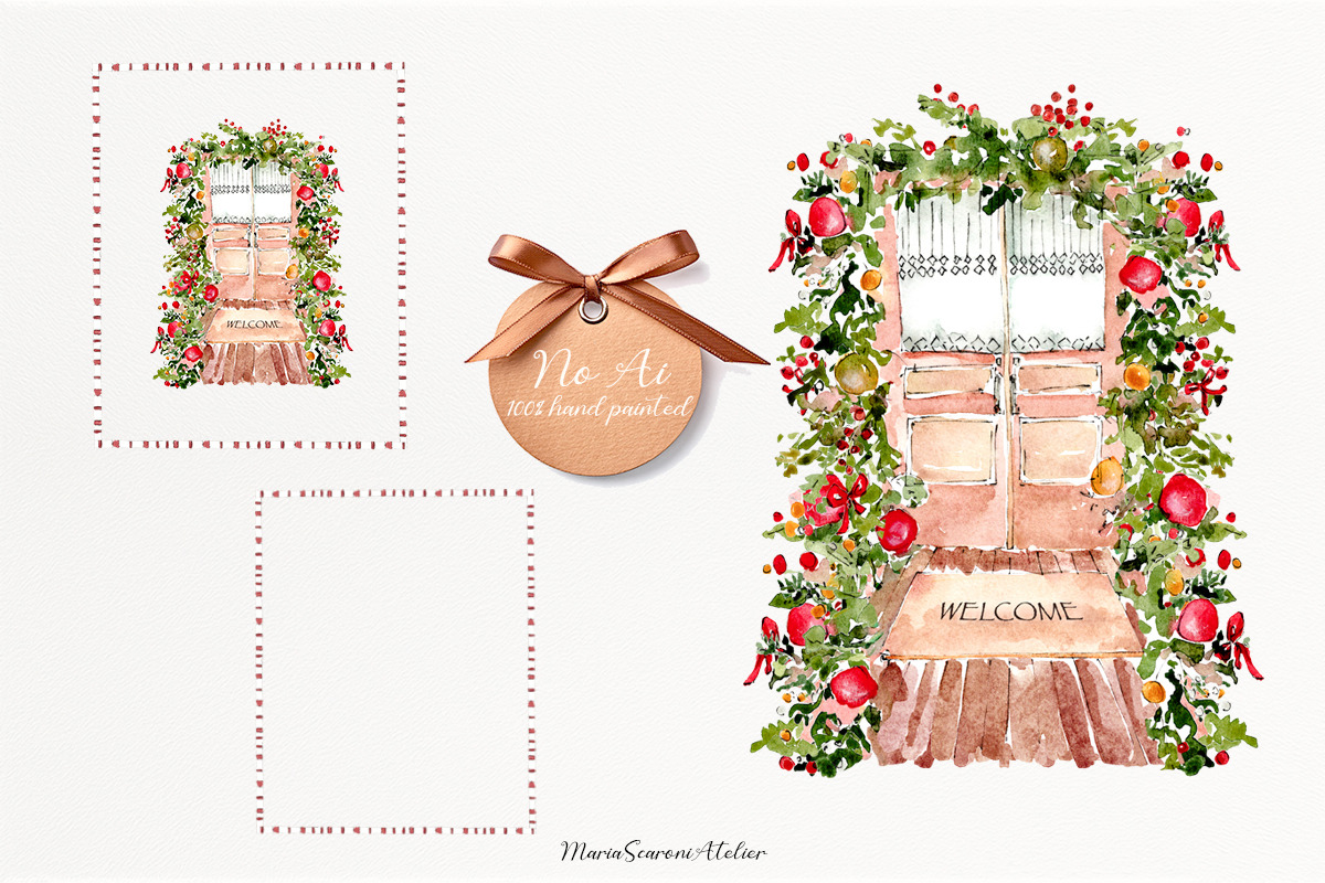 Cute Watercolor Christmas Clipart, a Seasonal Illustration by MariaScaroniAtelier (Photo 2 of 8)