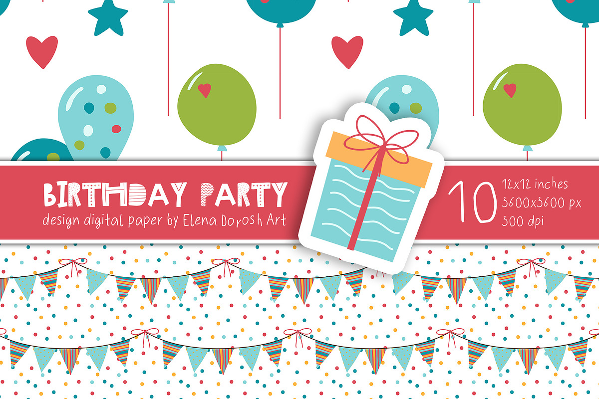 Birthday Party Cartoon Digital Paper, a Pattern Graphic by Elena Dorosh (Photo 6 of 6)