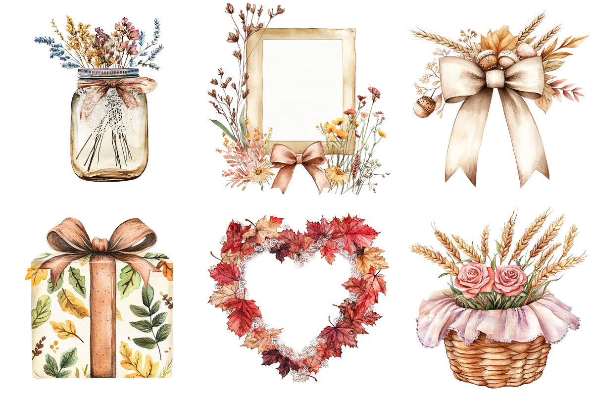 Peach Colored Autumn Clipart, an Illustration by Watercolor design (Photo 4 of 5)