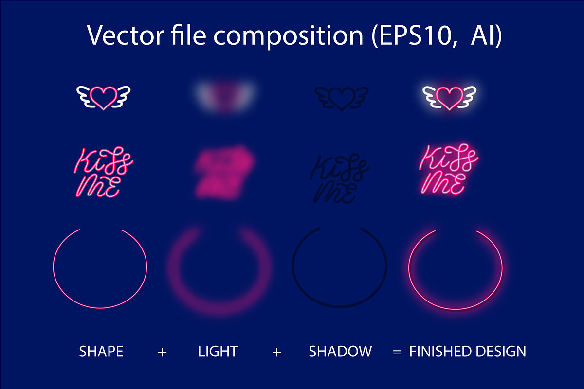Happy Valentines Day neon pack, an Illustration by GapArt (Photo 5 of 7)