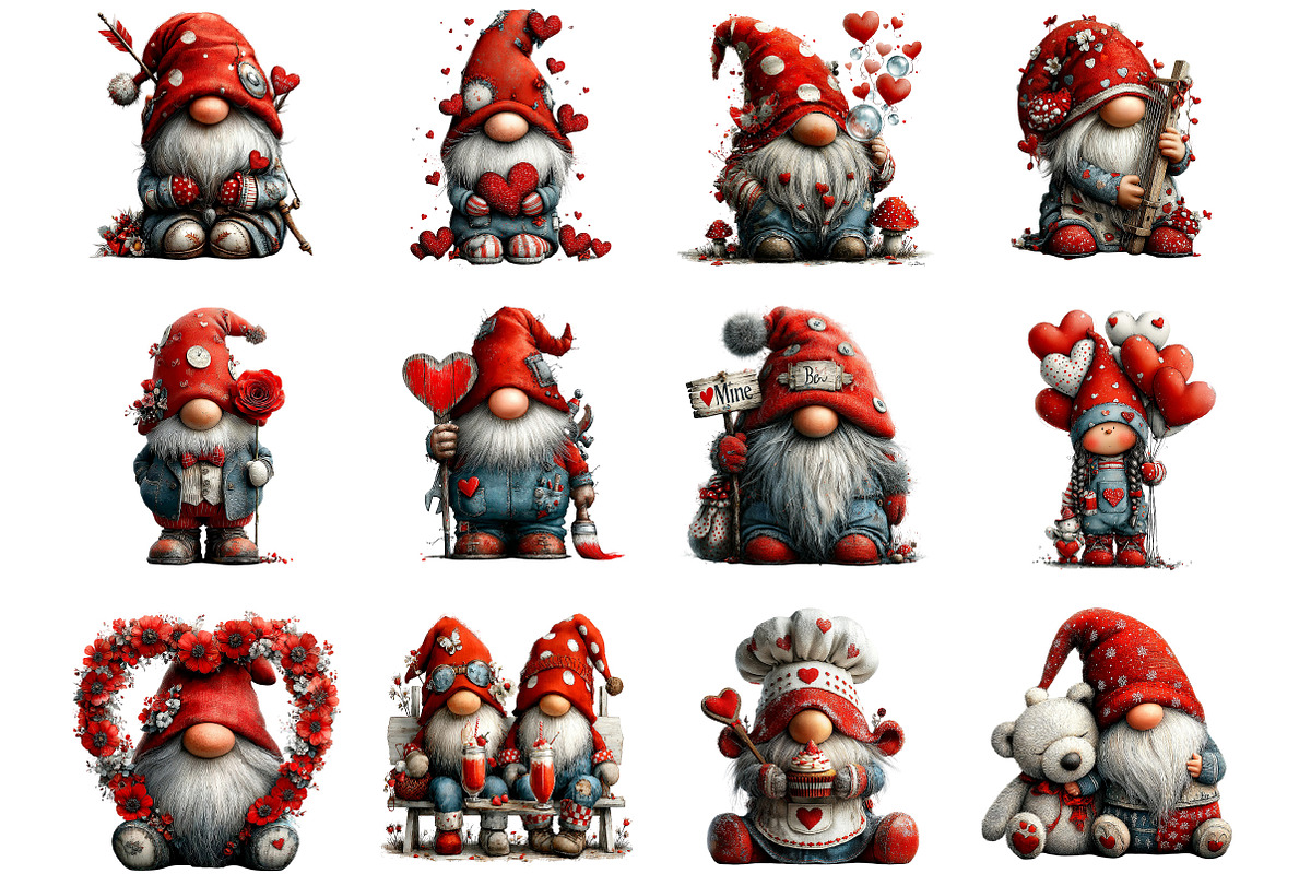 Whimsical Valentine Gnome Clipart, an Illustration by Designking (Photo 2 of 5)