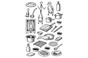 Peking Duck Cooking Illustration Set, an Object Graphic by nikagraphic