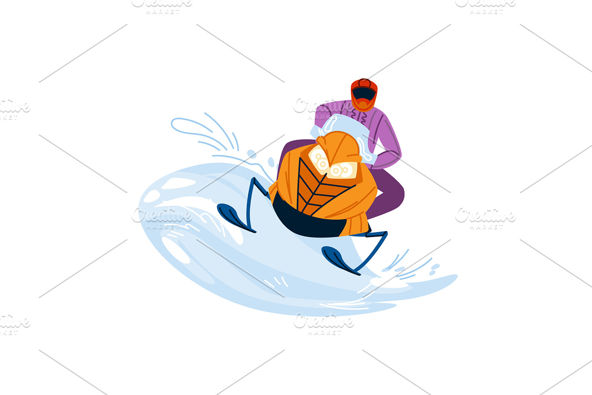 Snowmobiler riding snowmobile on, a Sport Illustration by pikepicture