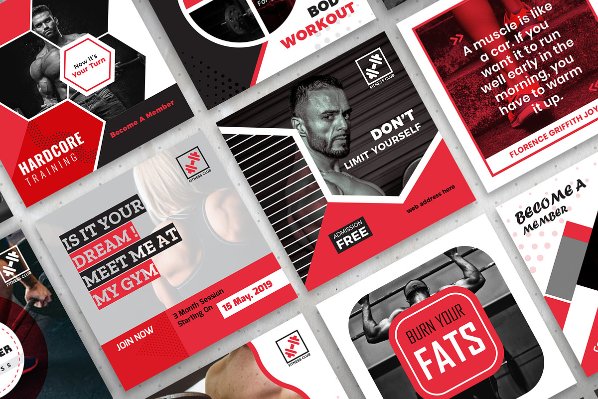 Fitness & Gym Social Media Pack, a Social Media Template by ZAAS (Photo 2 of 6)