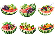 Watermelon Boat with Fruit Clipart, an Illustration by Pixels.Craft (Thumbnail 6 of 9)