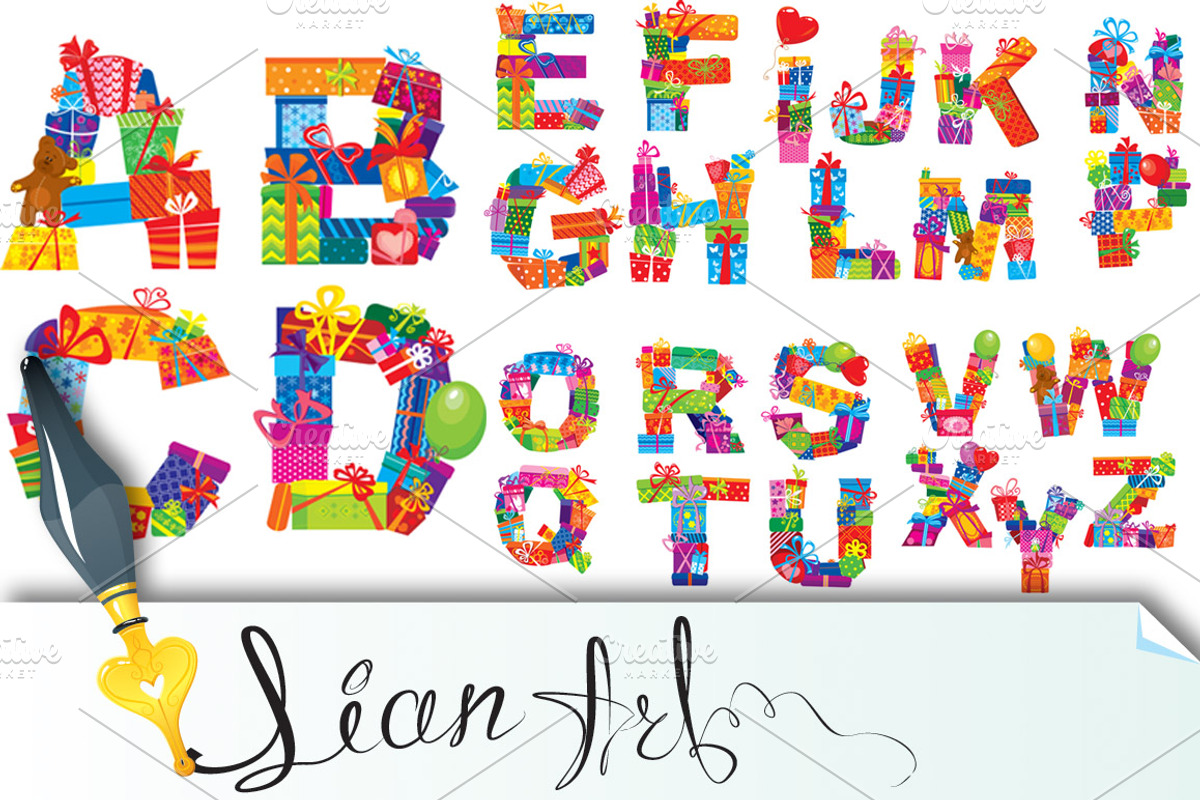letters are made of gift boxes, an Illustration by Lian-art