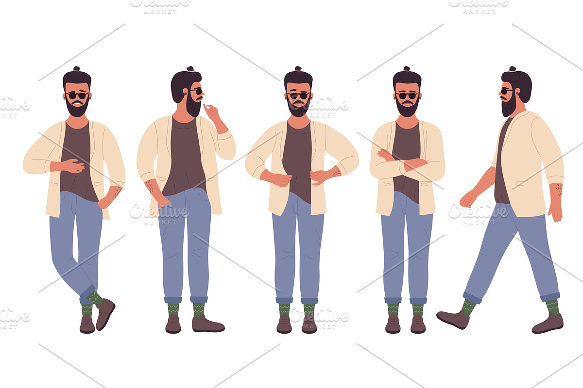 Trendy Hipster Poses in Casual, an Object Illustration by Flashvector
