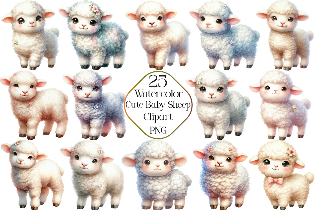 Watercolor Cute Baby Sheep Clipart, an Illustration by CraftArtStudio (Photo 1 of 5)