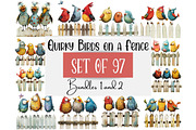 97 Quirky Birds on a Fence Clipart, an Animal Illustration by Art Paradise Studios (Thumbnail 1 of 9)