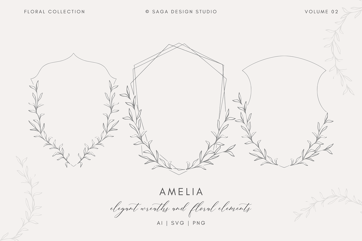 Vintage Floral wreaths and frames, an Illustration by Saga Design Studio (Photo 1 of 5)
