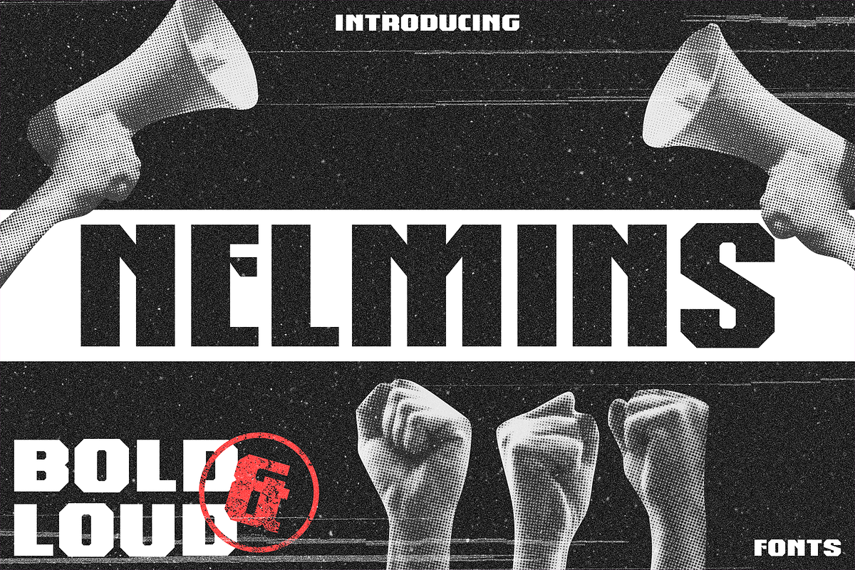 Nelmins - Bold and Loud Fonts, a Sans Serif Font by Konstantine Studio (Photo 1 of 4)