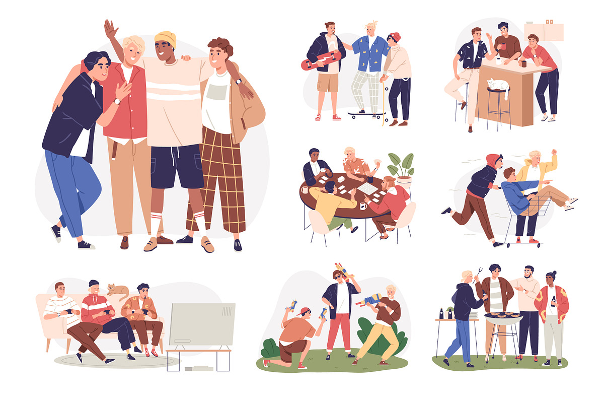 Men friends relax together set, a Person Illustration by Good Studio (Photo 1 of 9)