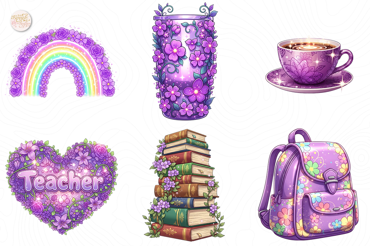 Purple Floral Teacher PNG Clipart., an Object Illustration by KennedyStudio (Photo 3 of 5)